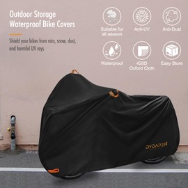 Bike Cover, DYDAPEN Bike Covers Outdoor Storage Waterproof 2 Bikes Protect from Rain Dust UV, 420D Heavy Duty Bicycle Cover for Ebike Electric Bike Mountain Road Bike (XXL for 2 Bike)