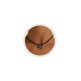 Atentuyi Boho Butterfly Choker Necklace Black Suede Choker Velvet Necklace Chain Short Leather Necklace Silver Pendant Necklace for Women and Teenage Girls Everyday Jewellery