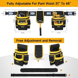 IVODEELA Tool Belt for Men, Tool Belt Bag, 27 Pockets, Heavy Duty Padded Tool Belt, Detachable Adjustable Magnetic Tool Bag for Electricians, Carpenters, Construction
