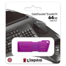 Kit de 5 Memorias Kingston 64GB USB 3.2 Gen 1 EXODIA Color PURPURA (KC-U2L64-7LP) Diseño de capuchón móvil para Proteger el Conector USB estándares de calidad y confiabilidad del sector.