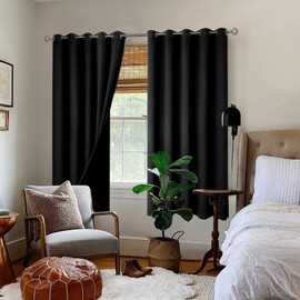 BGment Thermal Insulated 100% Blackout Curtains for Bedroom with Black Liner, Double Layer Full Room Darkening Noise Reducing Grommet Curtain (60 x 63 Inch, Black, 2 Panels)
