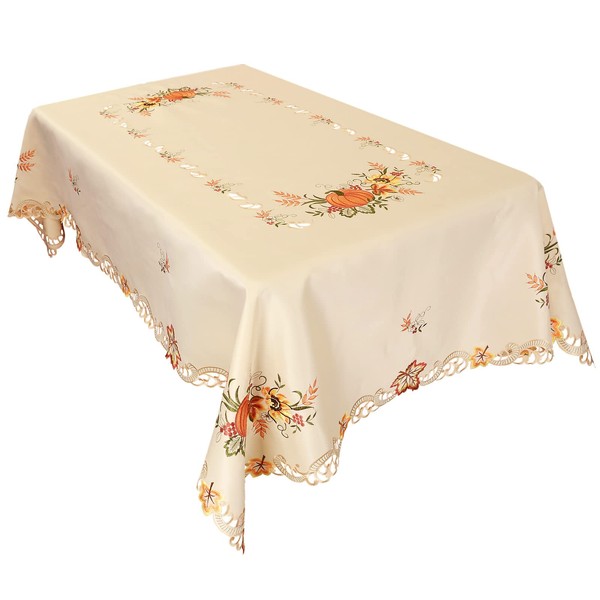 Simhomsen Embroidered Fall Autumn Harvest Pumpkins Tablecloth for Thanksgiving (Rectangle