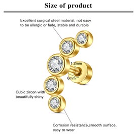 LAURITAMI Gold Helix Piercing Stainless Steel 16G Cubic Zirconia Ear Tragus Cartilage Earring Ear Piercing Stud Earrings 8 mm, Stainless Steel