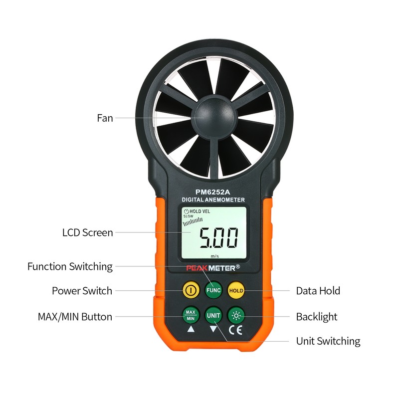 PEAKMETER Handheld Anemometer Portable Wind Speed Meter CFM Meter Wind