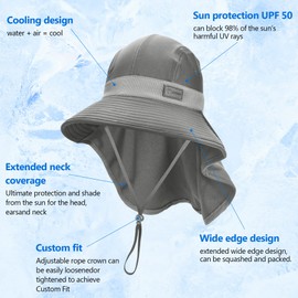 Sukeen Cooling Sun Hat-Unisex Sun Hat-Wide Brim Foldable & Adjustable Bucket Sunhat/Waterproof Breathable Hat Gray