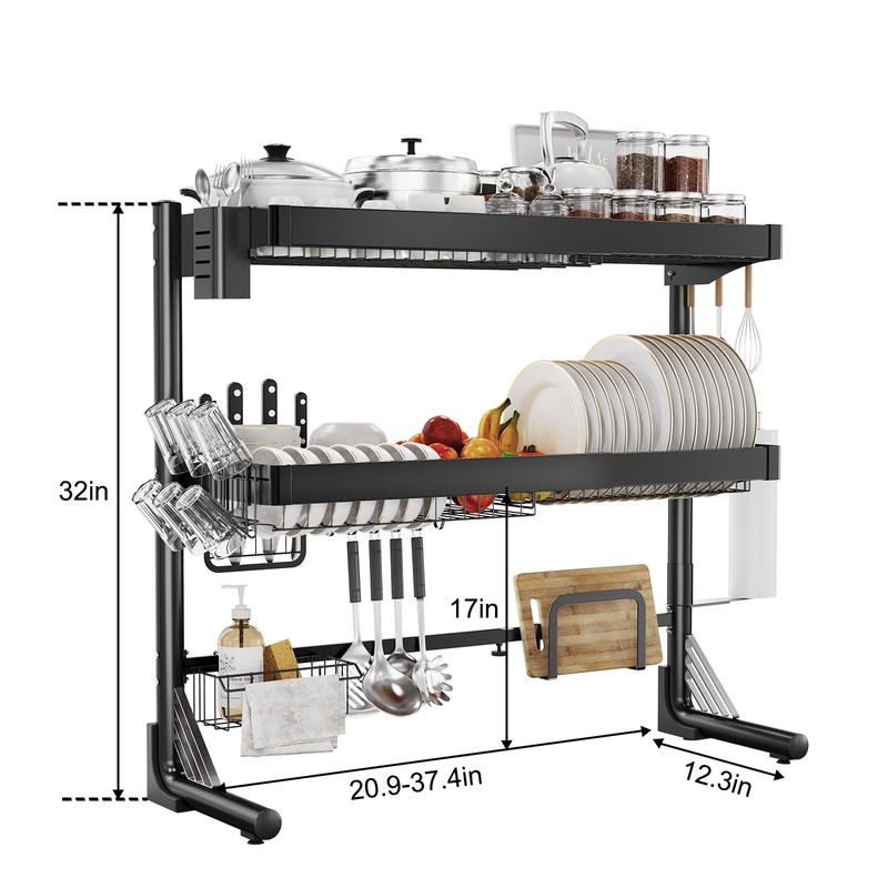 CUISIBOT Over Sink Dish Drying Rack, 3-Tier Full Stainless Steel