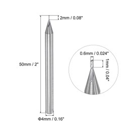 sourcing map Square Nose End Mill, 0.6mm Solid Carbide Long Reach CNC Router Bits 2 Flutes Milling Cutter with Extended Neck, 2mm Cutting Length 4mm Shank