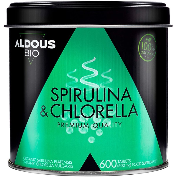 Chlorella and Premium Organic Spirulina for 6 Months 600 Tablets of 500 mg Vegan - Saturating - Detox - Vegan Protein - No Additives - Official Ecological Certification