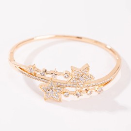 Luxury Court Filigree Electroplated Copper Alloy Gold Bracelet All-Match BangleColor: Gold Multi-layered star zircon bracelet