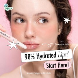 Bálsamo labial hidratante con colágeno Veganize, bálsamo labial coreano vegano con ácido hialurónico, cuidado labial hidratante, brillo labial reparador para labios secos y agrietados, 0,06 oz (10