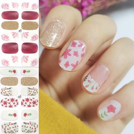8 Sheets Summer Nail Gel Strips Stickers Nail Gel Stickers for Nail Art Colour Floral Design Long Lasting Nail Polish Wraps for Women Girls DIY Manicure Decals