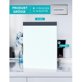 Notepad Squared A4 Notepads, Pack of 3 Graph Paper Pad Notes 21.6 x 30 cm Graphic Pads Writing Pad 4 x 4 Checked 70 g/m² Grid Paper Notepad for School Paper Office - 30 Sheets/Pad