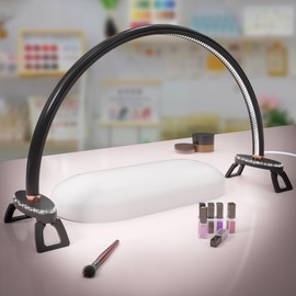 welltell Half Moon Light for Nail Desk, Black Nail Tech Desk Lamp with Stepless Dimming, 3 Color Temperature, for Manicure, Tattoos, Eyebrows, Beauty