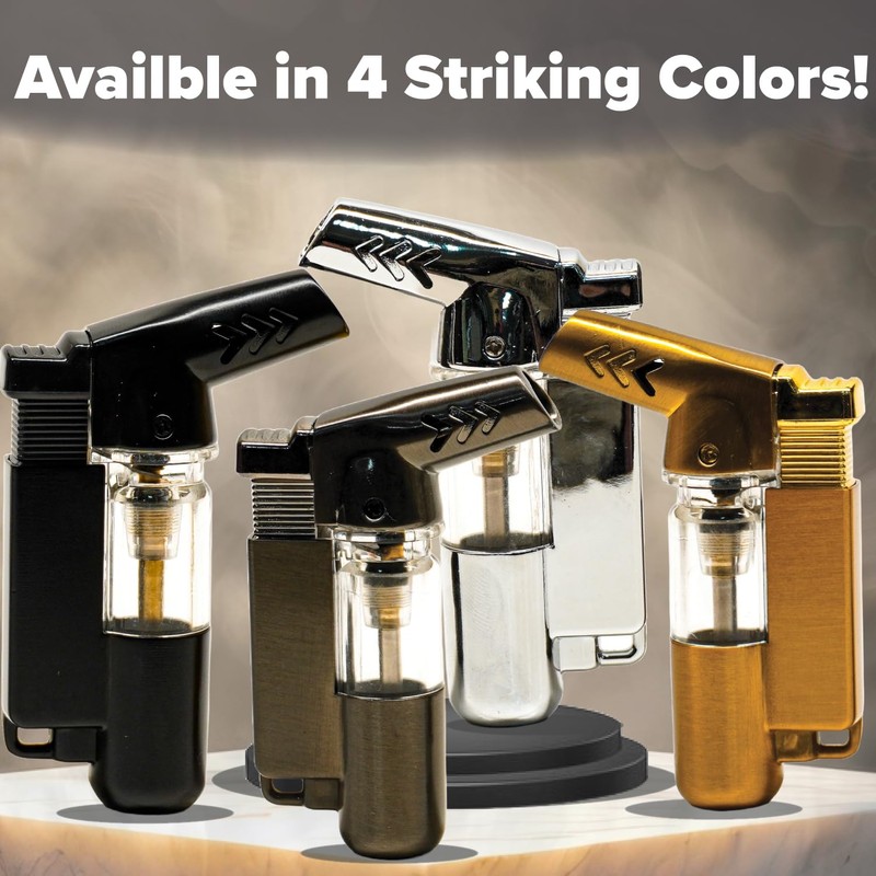 Pocket Torch Lighter with Clear Reservoir - Refillable, Multi-Color Options,