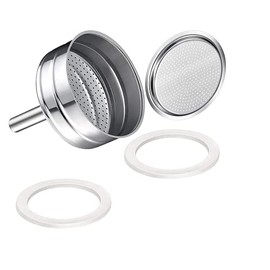 Saraoriginalshop Set of 2 Guranzioni 1 Filter 1 Universal Replacement Funnel for Moka Compatible with Bialetti Compatible with Pedrini and Others Available in 5 Sizes (9 Cups)