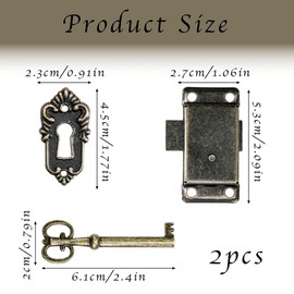 Selyse 2 Stück Antikes Schrankschloss mit Schlüssel, Dekoratives Möbelschloss für Schranktüren, Briefkästen, Schließfächer, Werkzeugkisten, Inkl. Schrauben (Grünbraunes)