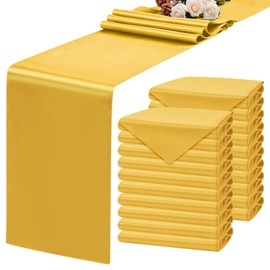 Lykoow 20 Pack Satin Table Runner 12 x 108 Inch Gold Table Runner fit Rectange and Round Table,Long Premium Satin Silk Table Runners for Wedding,Birthday Banquets Engagements Party Decoration