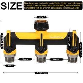 ZaakWang Garden Hose Splitter, 3Way Hose Splitter,Garden Hose Adapter,Comfort Switch Rubber Grip, New Long Pitch Vertical Outlet,GTH 3/4 Inch Thread,Yellow