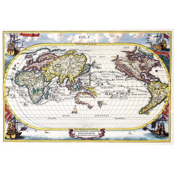Laminated Ancient Latin Navigational World Map Navigationes Europaerum European Trade