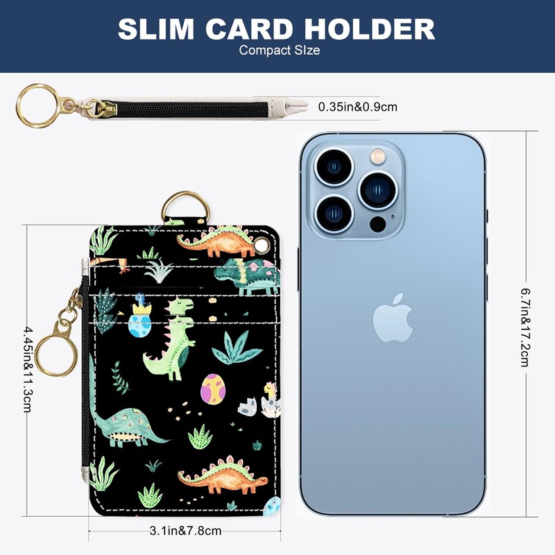 DATOUCAT Slim Wallet Credit Card Holder, Dinosaurs, RFID Wallet Women