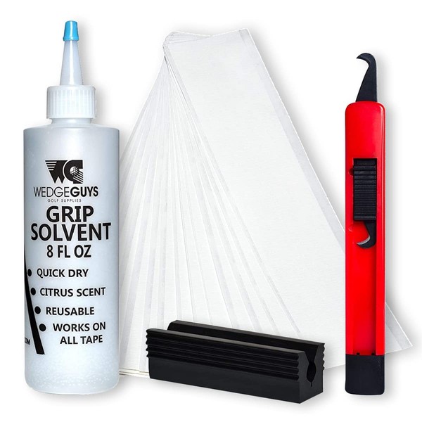 Wedge Guys Golf Grip Kits for Regripping Golf Clubs - Professional Quality - Options Include Hook Blade, 15 or 30 Golf Grip Tape Strips, 5 or 8 oz Golf Grip Solvent & Rubber Vise Clamp
