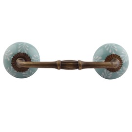 IndianShelf 1 Pack Ceramic Green Cabinet Pulls Leaf Floral Vintage Kitchen Drawer Handles Door Dresser Handles Antique Hardware 4" Hole to Hole -BH-546-CK-1572
