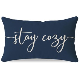 PANDICORN Navy Blue Pillow Cover 12x20 Inch, Stay Cozy Relax Farmhouse Lumbar Decorative Cushion Case for Couch Sofa Bed, Fall Winter Living Room or Porch Holiday Decorations