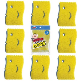 LOLA Scrub N Wipe Boss, 9 Pack, Non-Scratch Scrubbing, 2-Sided Sponge, Remove Debris, Firm in Cold Water/Flexible in Warm Water, Made in USA