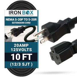 NEMA 5-20 Extension Power Cord - 10 Foot, 20A/125V, 12 AWG - Iron Box # IBX-1010-10M