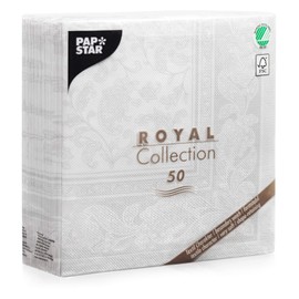 Papstar Royal Collection 11682 Serviettes 40 x 40 cm with 1/4 Fold Pack of 50 White with Ornamental Design