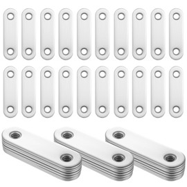 RunXinDa 40 Stk Flachverbinder Edelstahl, Lochplatte Holzverbinder Flachverbinder , Lochplatten Metall Verbindungsplatten für Holzstühle Holzmöbel (40pcs-56x16x2(Silber))