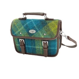 Glen Appin Harris Tweed Bervie Mini Satchel Bag With Adjustable & Removable Shoulder Strap (114 Sea Blue & Green Tartan)