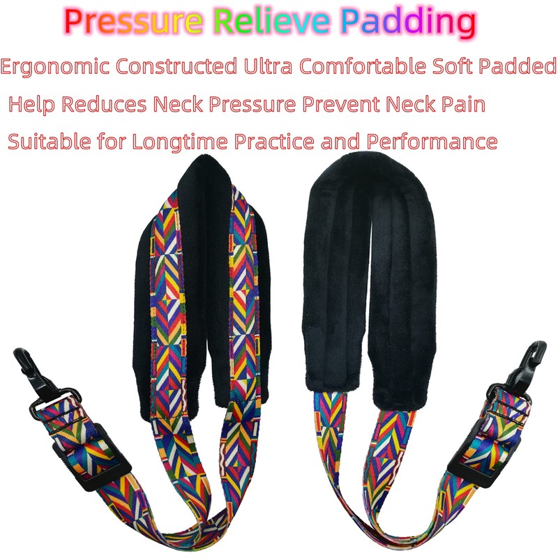 Xinlinke Saxophone Neck Strap Soft Padded Rainbow Braided Pattern for