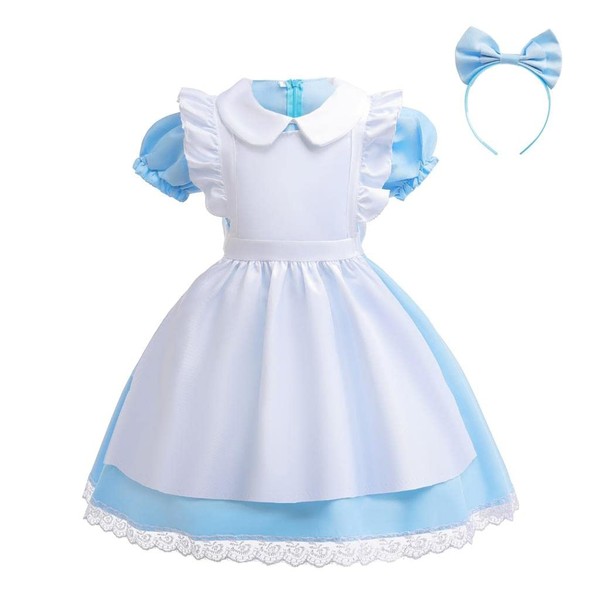 Lito Angels Alice in Wonderland Costume Dress with White Apron and Hair Hoop for Girls Size 2-3 Years, Blue (Fabric Label 90)