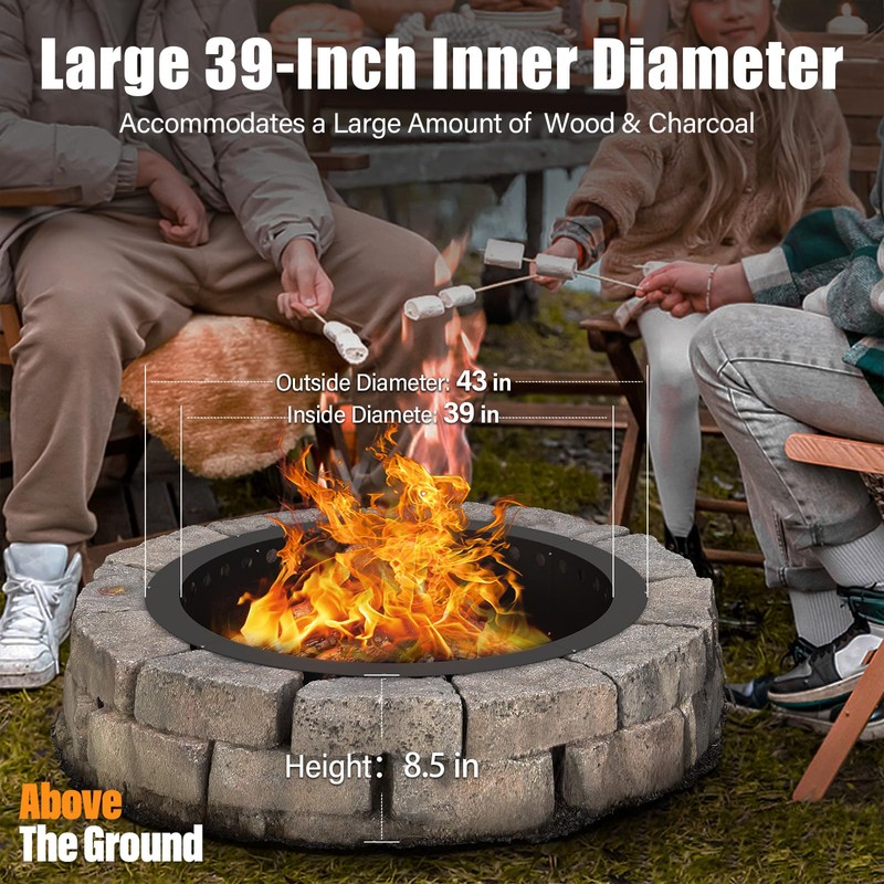 TUSGENK 39 Inch Fire Pit Ring for Outside, Large Smokeless