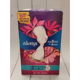 Always Radiant Feminine Pads with Wings, Size 3, Regular Absorbency, 22 Pads