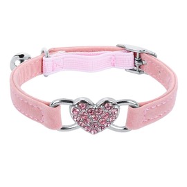 Lotsdonxia Elegant Pink Cat & Small Dog Collar - Featuring a Rhinestone Heart Design, Adjustable Soft Leather with Plush Velvet, Colorful Diamond-Shaped Bell, and Safety Strap（Pink）