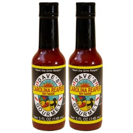 Dave's Gourmet Carolina Reaper Hot Sauce - Insanely Hot & Bold Flavor - Carolina Hot Pepper - Ideal for Tacos, Wings, Marinades & More - Gluten Free Hot Sauce - 5oz Bottles (Pack of 2)
