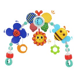 Playkidiz Baby Stroller Arch Toy, Interactive Activity Bar with Spinning Ball, Windmill, Sunflower, Adjustable Bone Joints, Teether Toys