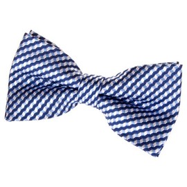 Retreez Men Wavy Zig Zag Stripe Pattern Woven Pre-tied Bow Tie (5") - Dark Blue