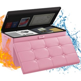 ENGPOW Storage Ottoman Bench,Fireproof Folding Storage Bench with Lock,30 Inches Fire＆Water Resistant Storage Chest Foot Rest Stool Leather Bedroom Bench with Storage Safe for Document,Valuables,Pink