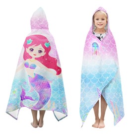 Ritiga Bath Towels for Kids Ages 4-8 Beach Towels Mermaid Pink Pool Travel Swimming Bath Shower Towel for Girl Kids Beach Towel for Girls Hooded Towel 30 * 50