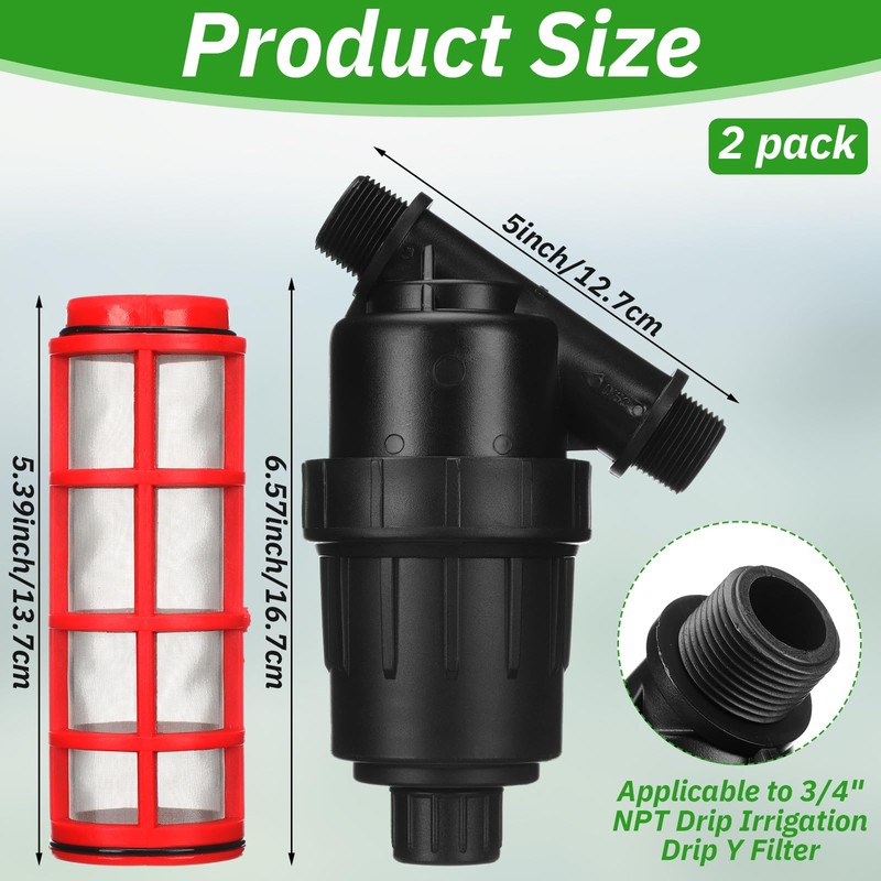 Glooglitter 2 Pcs 3/4" NPT Drip Irrigation Y Filter, 3/4"