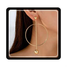 Bar Hoop Earrings Big Round Circle Earrings Geometric Circle Stick Earrings Gold Fashion Jewelry for Women Gift