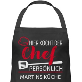Geschenk mit Namen personalisiert by Shirtracer - Apron - Cooking Apron for Men - Hier kocht der Chef Personally with Name, 1 black