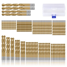CYLBAQ 99pcs Titanium Coated Steel Twist Drill Bits, 1.5-10mm Drill Bit Set for Drilling Wood, Plastic, Aluminum, Copper and Thin Iron, High Speed Steel HSS4241 Woodworking