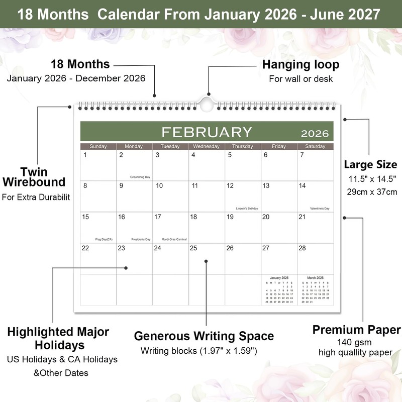 2026 Wall Calendar - 2026-2027 Calendar Runs from January 2026