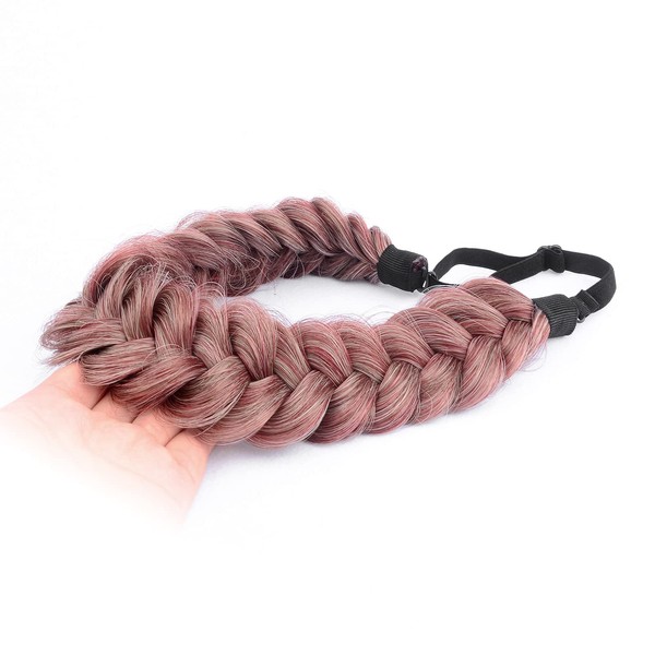 DIGUAN Messy Wide 2 Strands Synthetic Hair Braided Headband Hairpiece Women Girl Beauty accessory, 62g/2.1 oz (Dirty Burgundy)