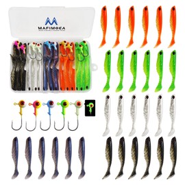 40pcs Crappie Lures kit Jig Heads Hooks Kit Paddle Tail Swim Baits Crappie Jigs Fishing Lures Kit for Saltwater Freshwater Fishing (40pcs kit)