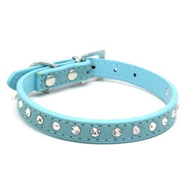 HimyBB Sparkly Diamante Dog Collar Adjustable Light Blue Small